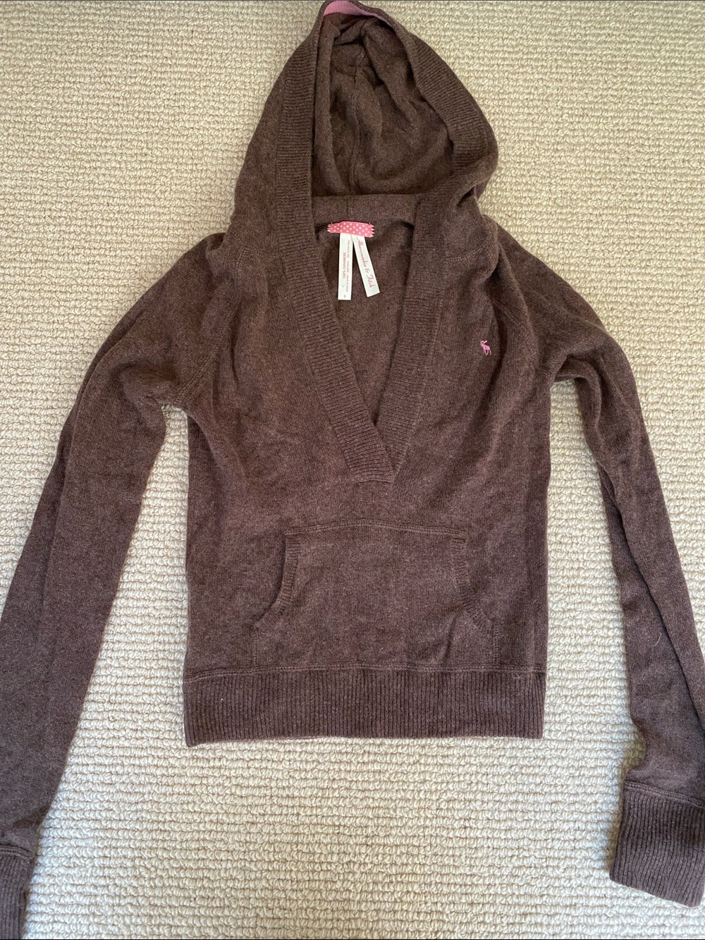 Vintage Abercrombie & Fitch brown cashmere hooded Knit Sweater